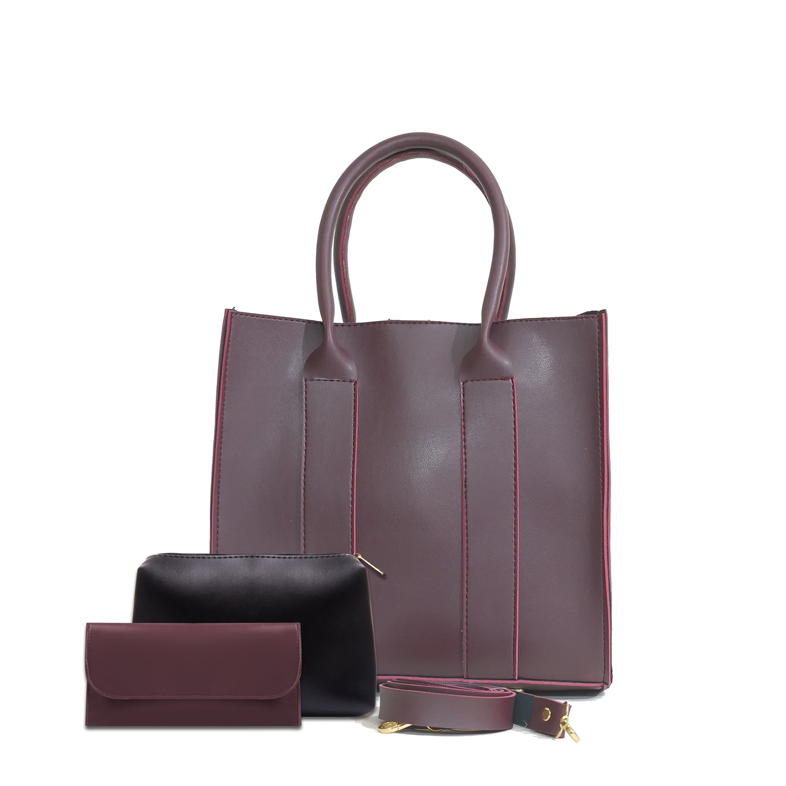 ALBERTA 3 PCS MAROON TOTE BAG