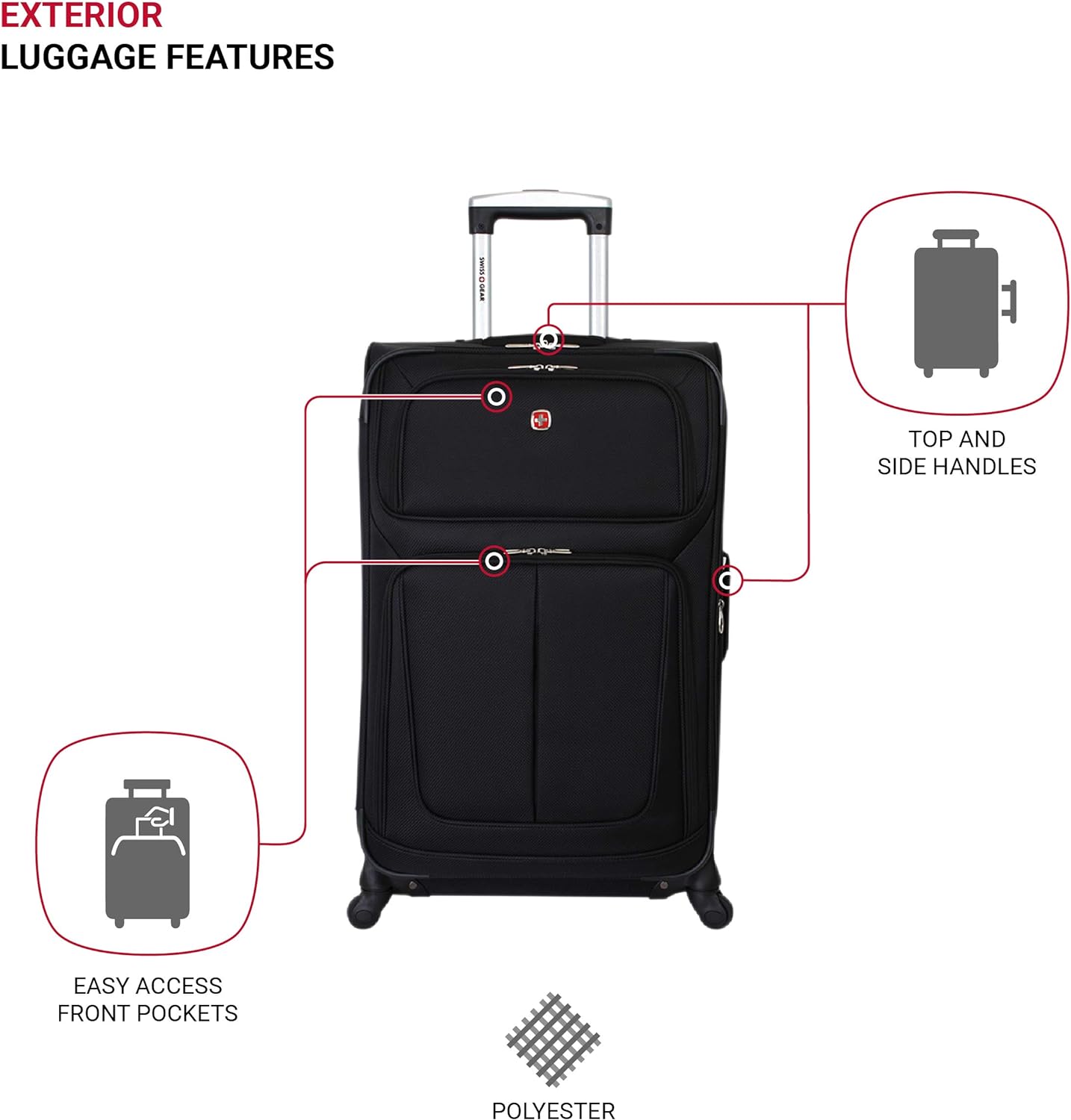 SwissGear Sion Softside Expandable Luggage, Black, 3-Piece Set (21/25/29)