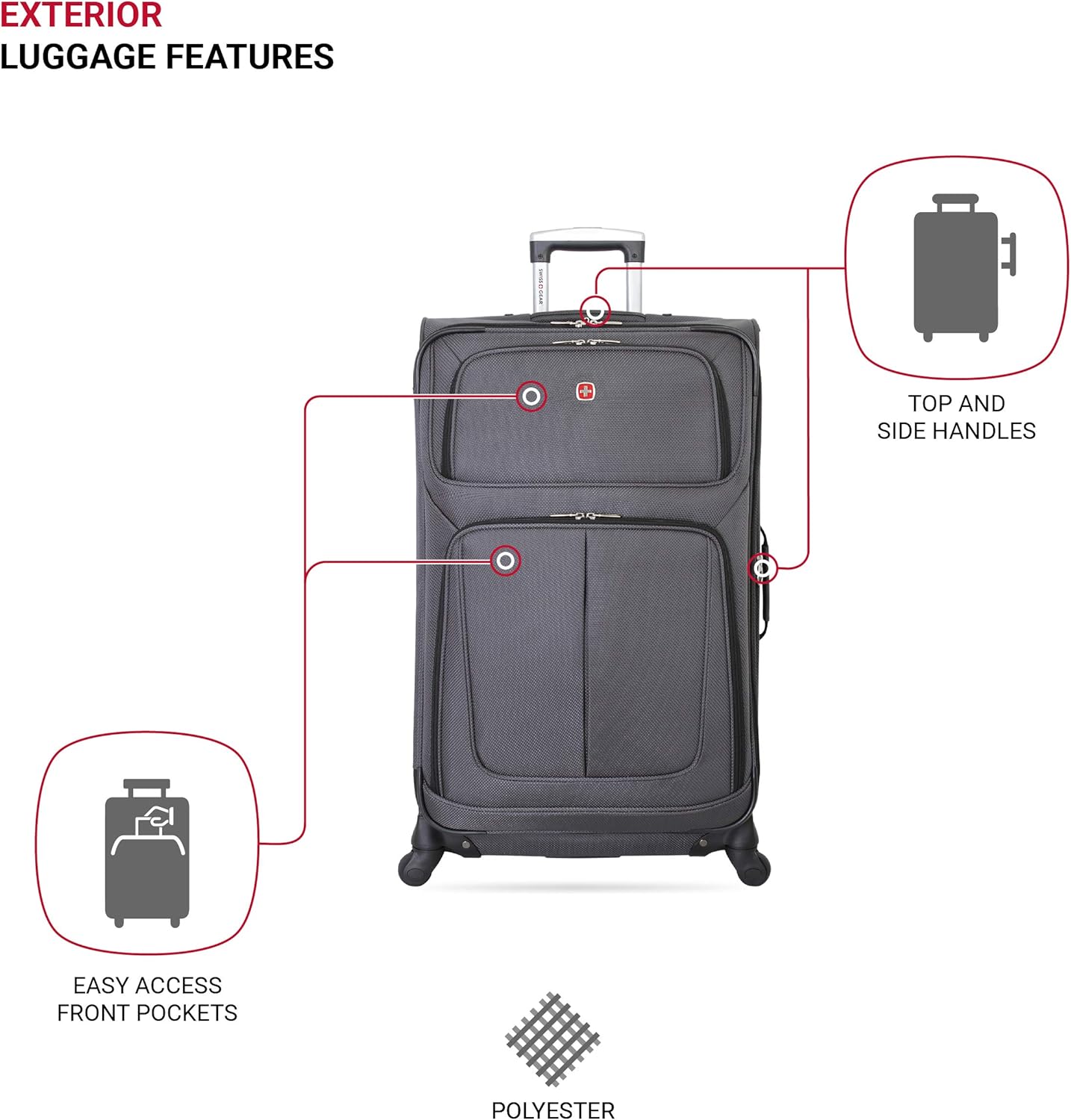 SwissGear Sion Softside Expandable Luggage, Dark Grey, 3-Piece Set (21/25/29)