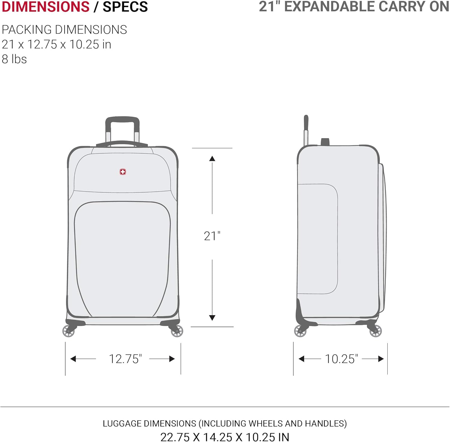 SwissGear Sion Softside Expandable Luggage, Dark Grey, 3-Piece Set (21/25/29)