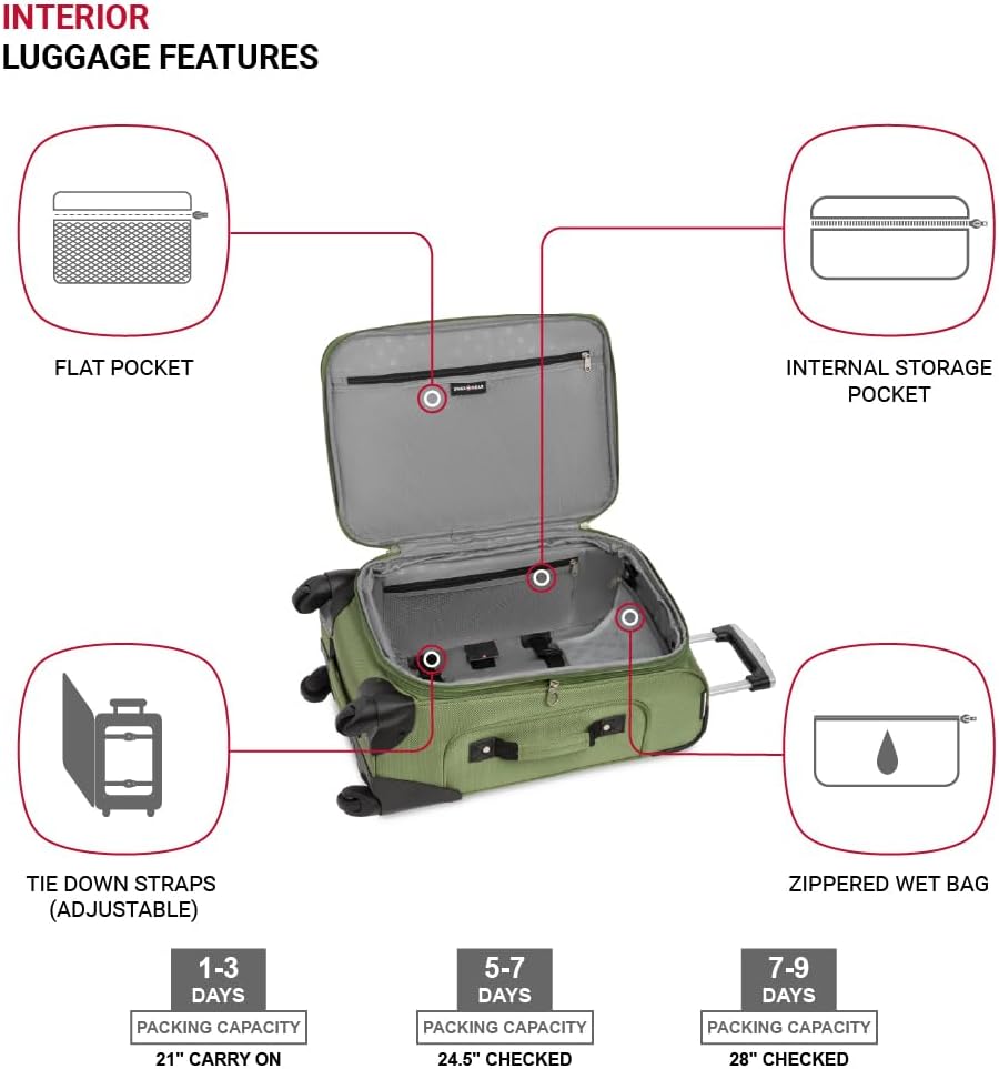 SwissGear Sion Softside Expandable Luggage, Evergreen, 3-Piece Set (21/25/29)