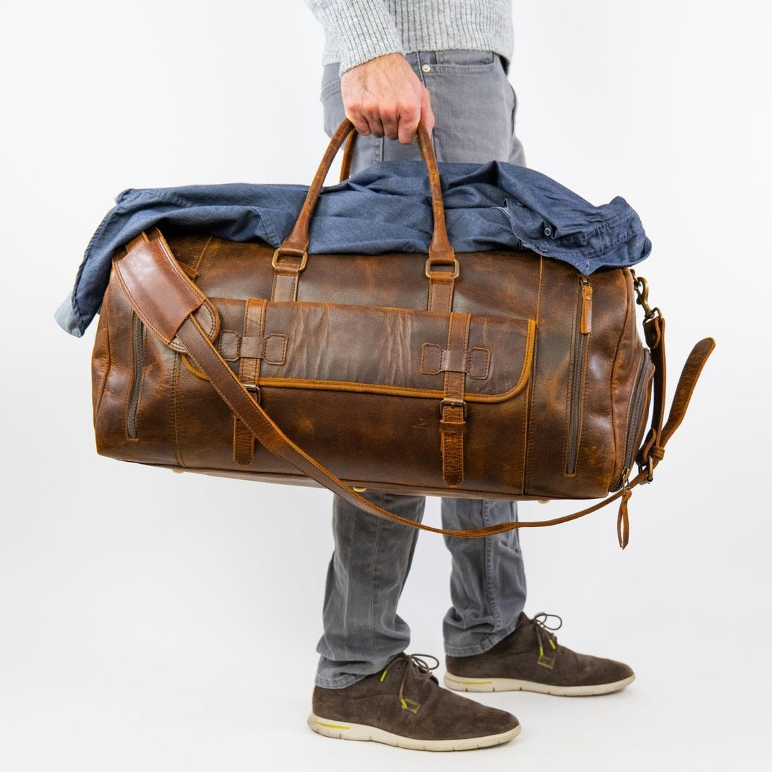 Alpha 46L Leather Duffle - Brown