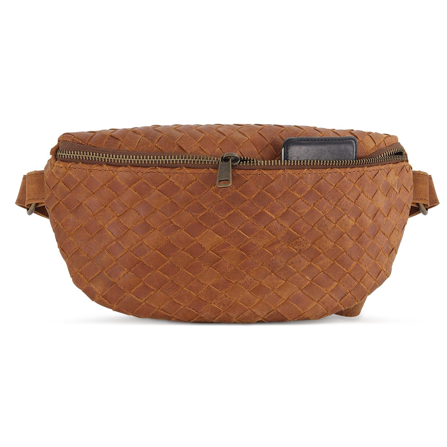 Nexus Woven Leather Belt Bag - Saddle Brown