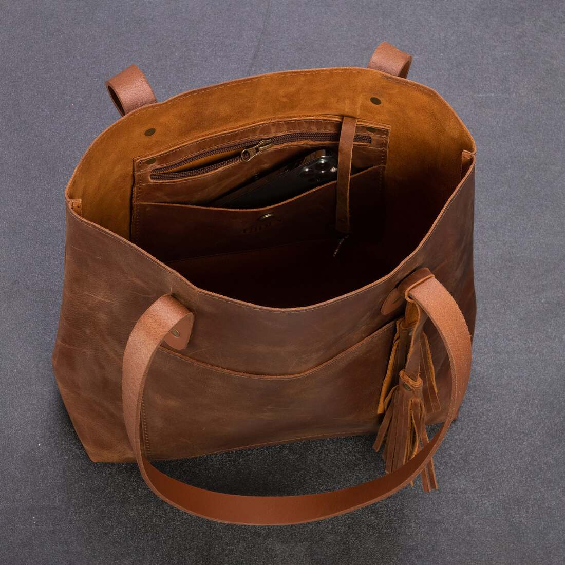 Leather Tote Bag - Saddle Brown