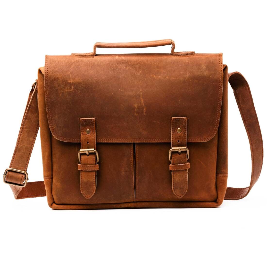 Coarse Leather Messenger - Saddle Brown