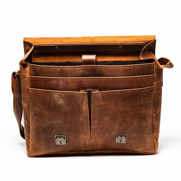 Coarse Leather Messenger - Saddle Brown