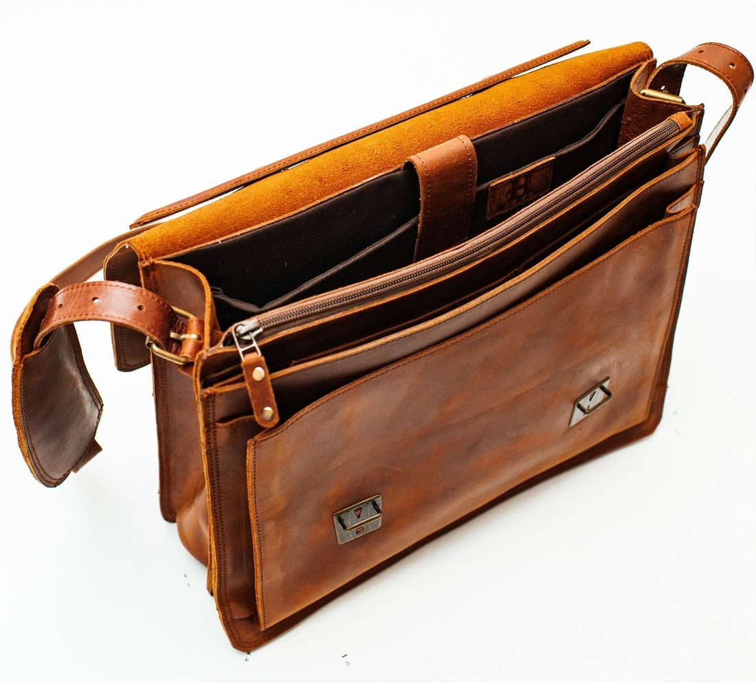 Complete Leather Briefcase -  Saddle Brown