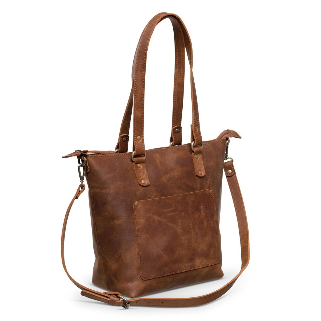 Crossbody Leather Tote - Saddle Brown