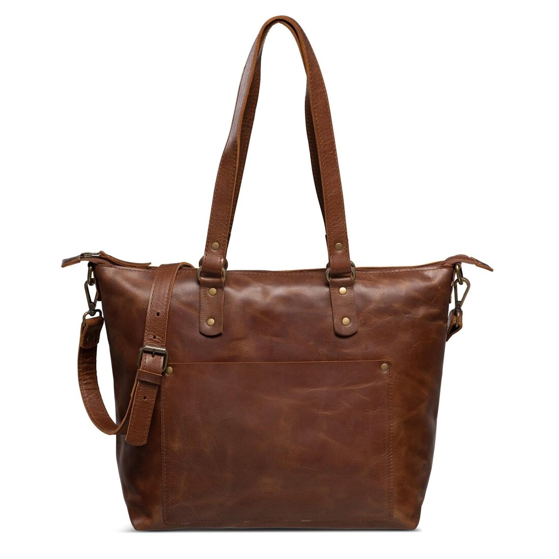 Crossbody Leather Tote - Saddle Brown