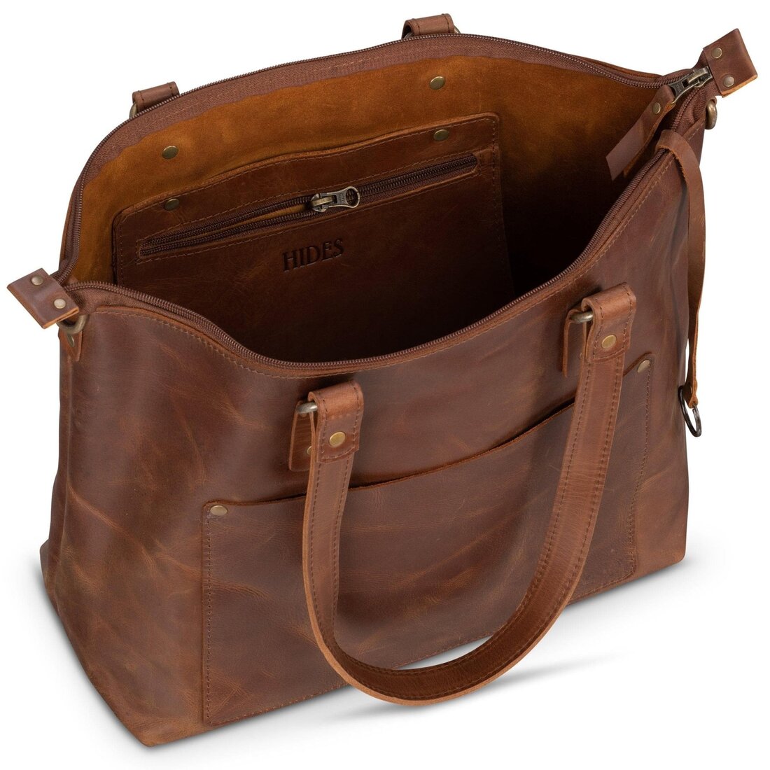 Crossbody Leather Tote - Saddle Brown