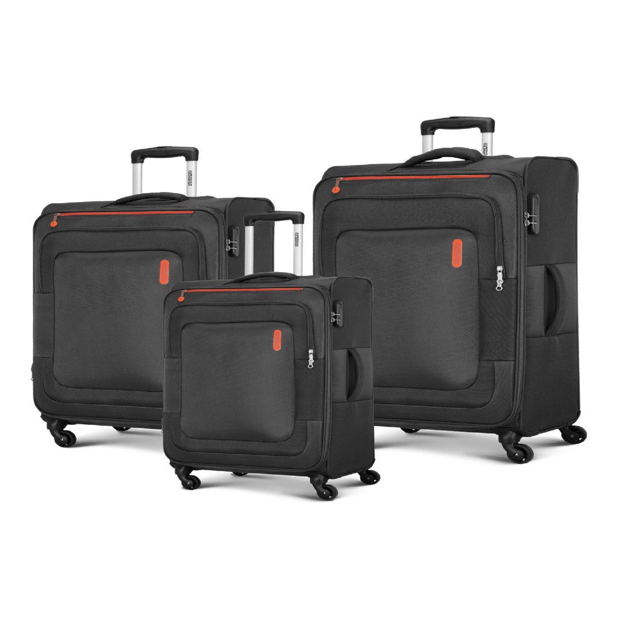 American Tourister Duncan Set of 3, Soft Luggage Trolley Bags With TSA Lock, 55+68+81cm, Black