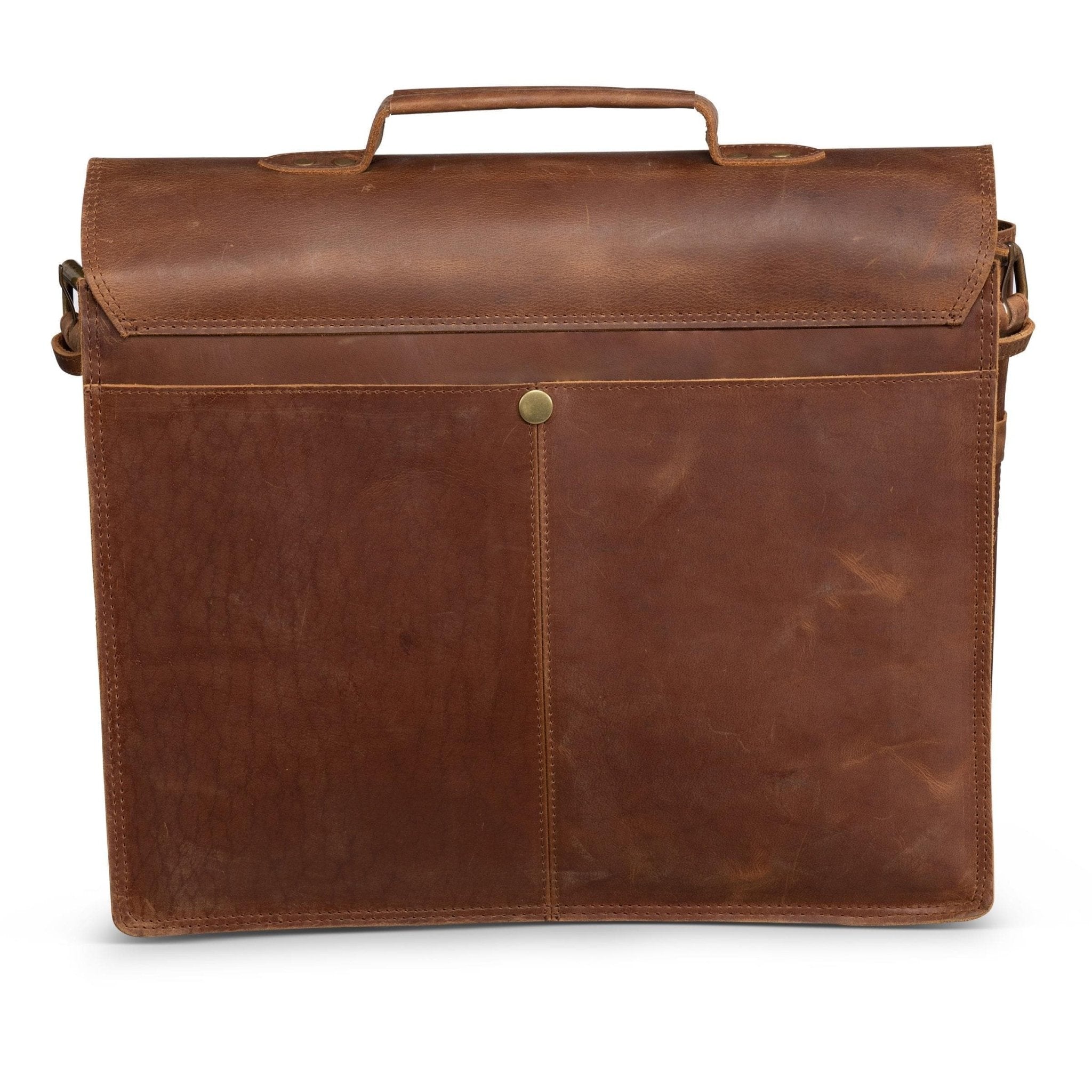 Front Pocket Leather Briefcase - Saddle Brown