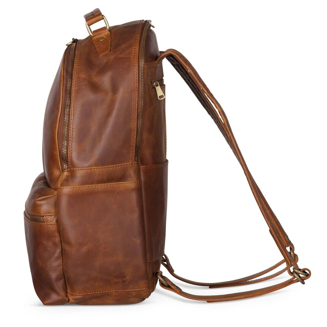 Leather Backpack Rucksack - Saddle Brown