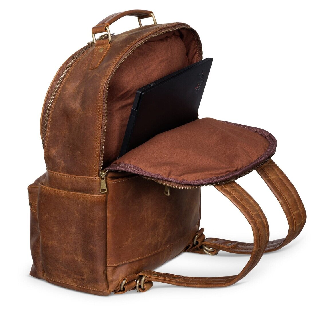 Leather Backpack Rucksack - Saddle Brown