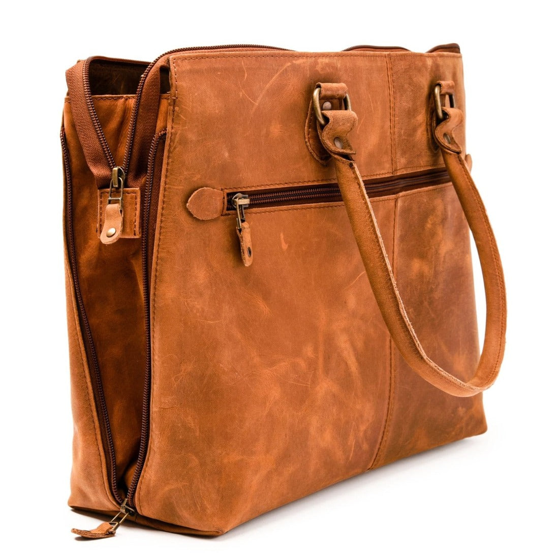 Leather Tech Tote - Saddle Brown