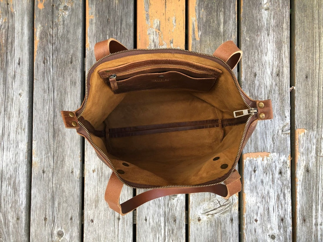 Leather Tote Bag - Saddle Brown