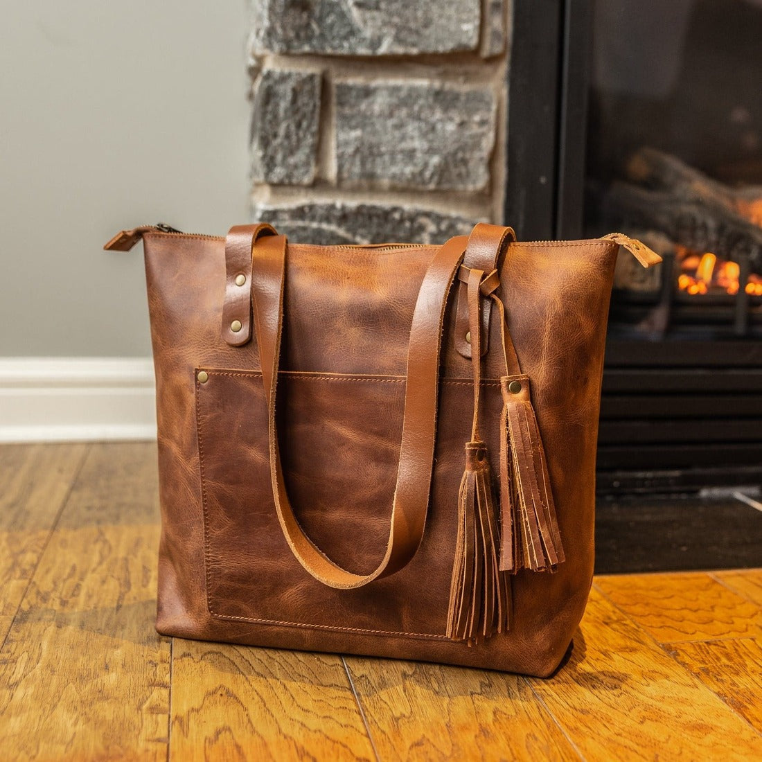 Leather Tote Bag - Saddle Brown