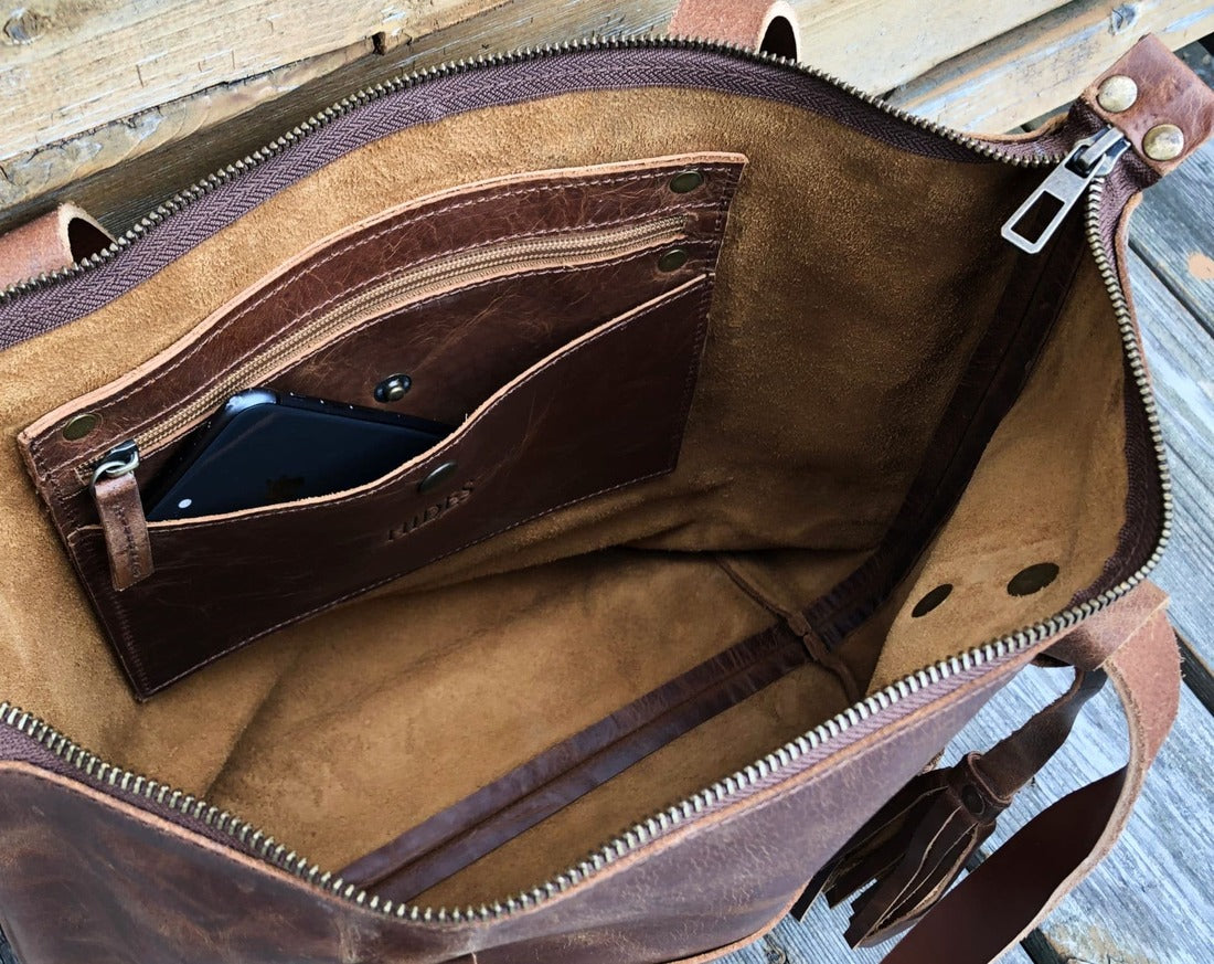 Leather Tote Bag - Saddle Brown