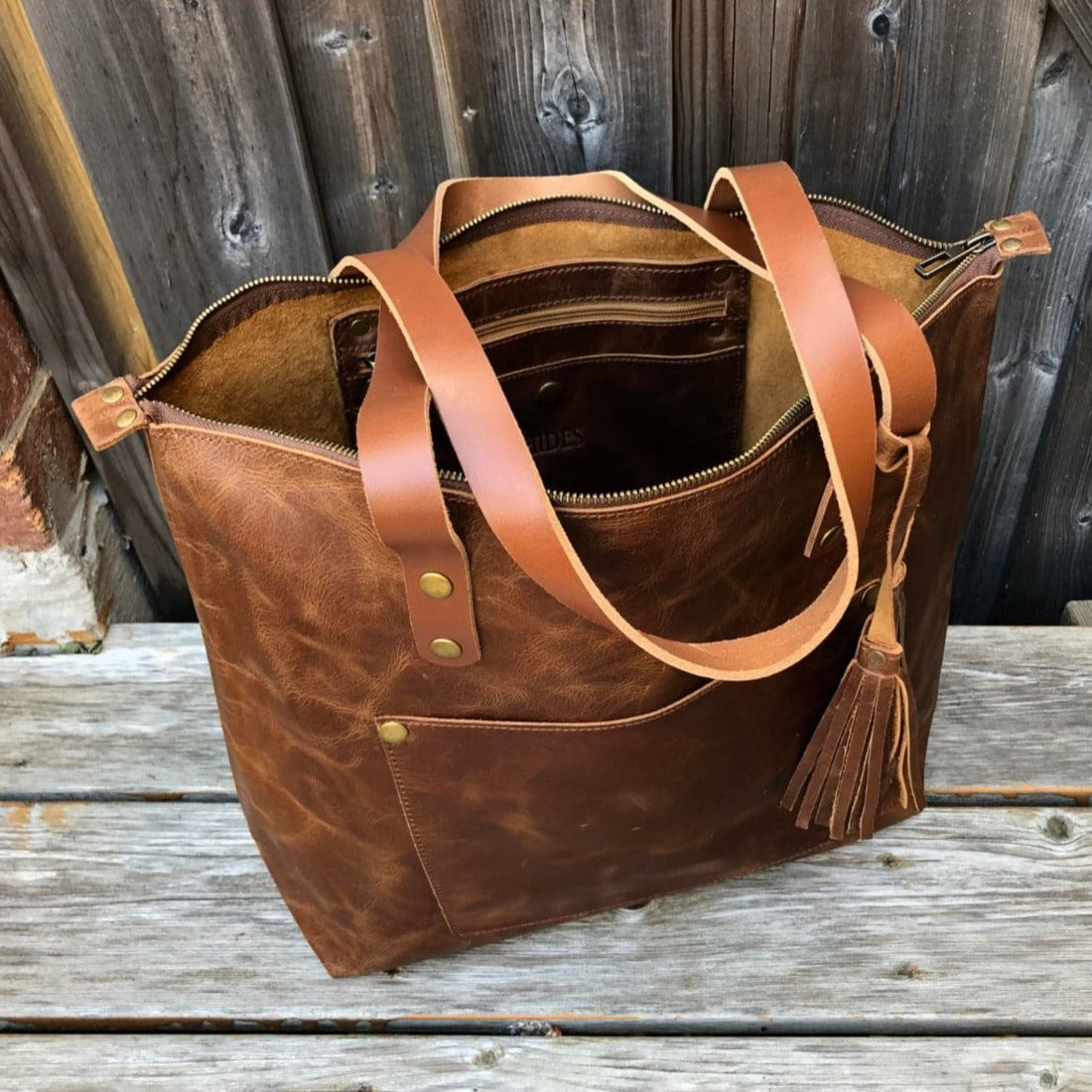 Leather Tote Bag - Saddle Brown