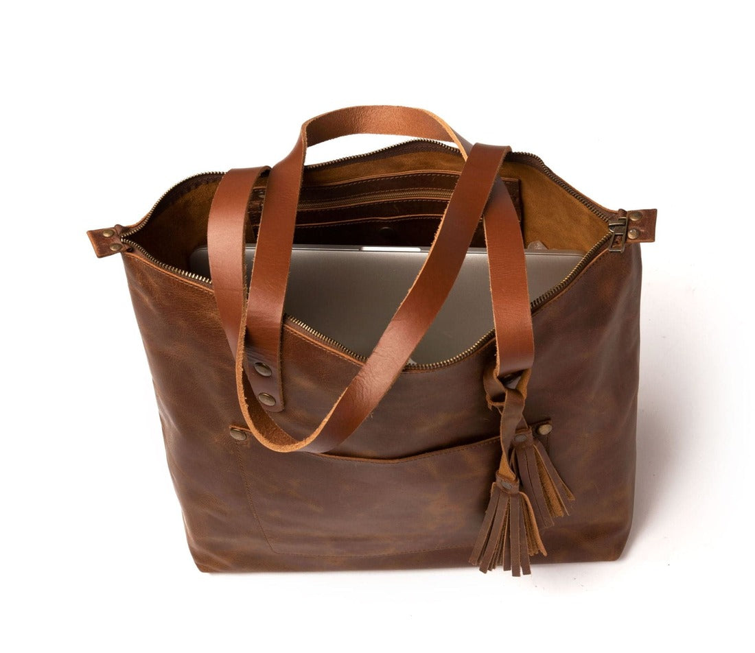 Leather Tote Bag - Saddle Brown