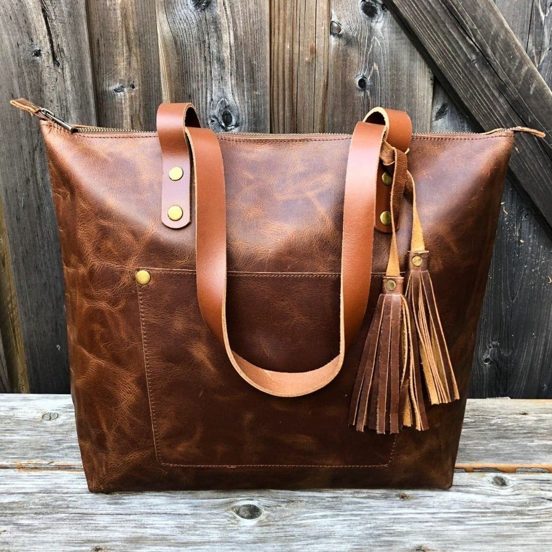 Leather Tote Bag - Saddle Brown